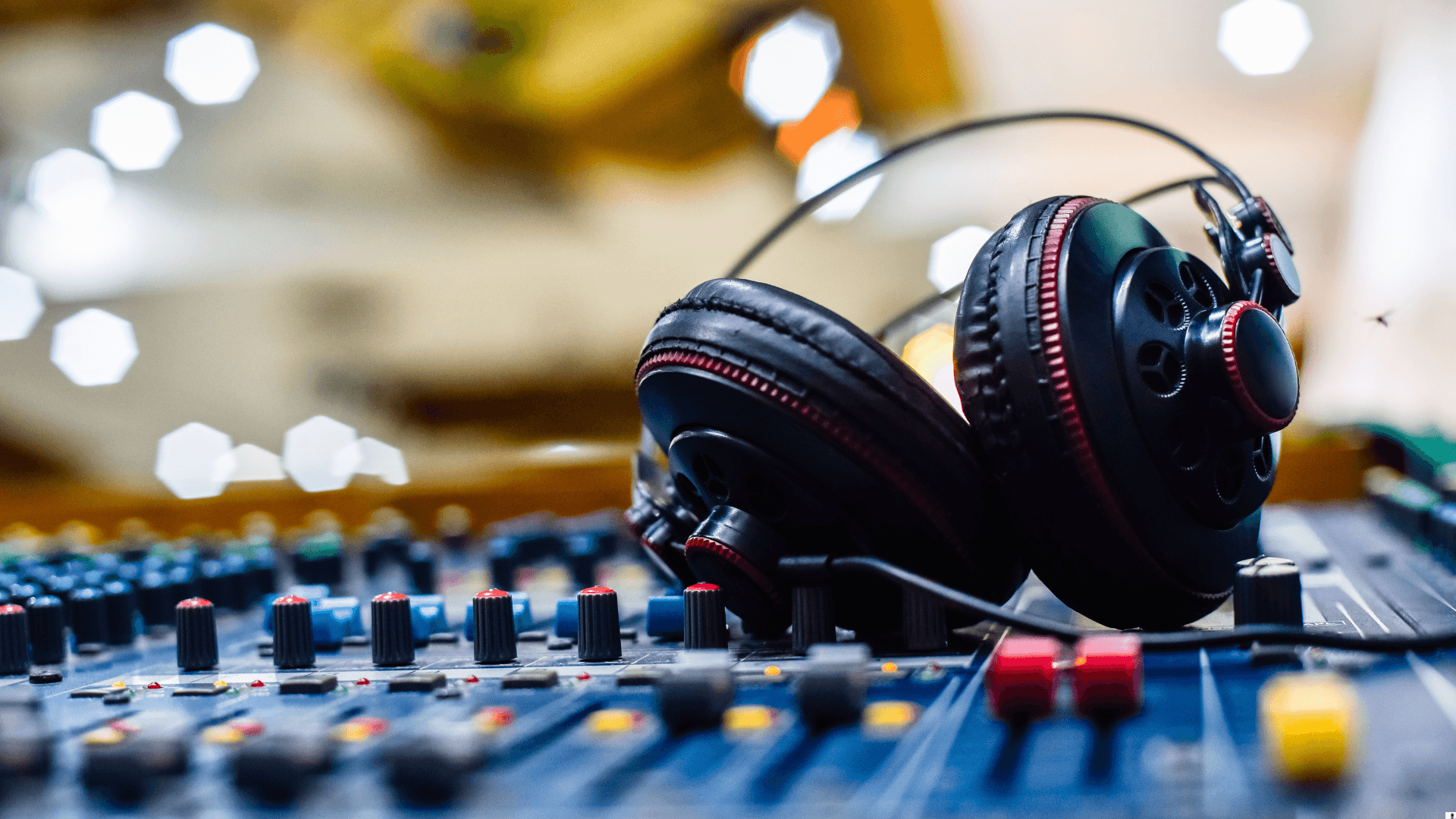 Headphones on mixing board
