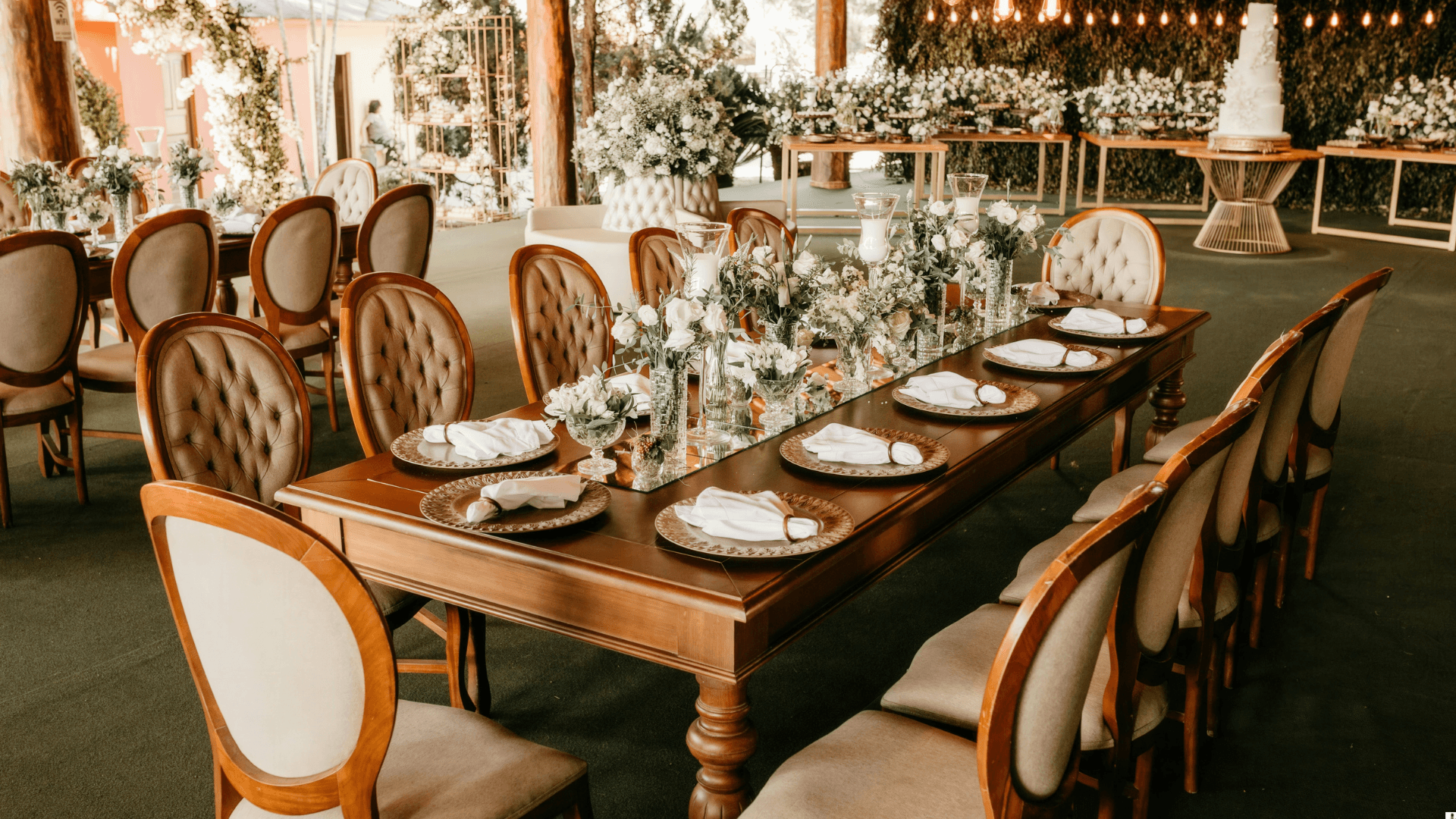 Elegant indoor venue with tufted chairs